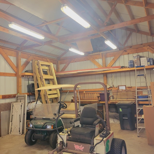 garage with metal wall