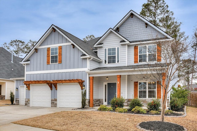 craftsman-style home with a garage and a porch