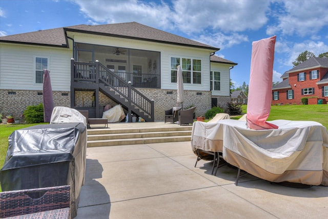 670 Callaway Dr, Graniteville, SC 29829 - rear view of house with stairway, a ceiling fan, and a patio