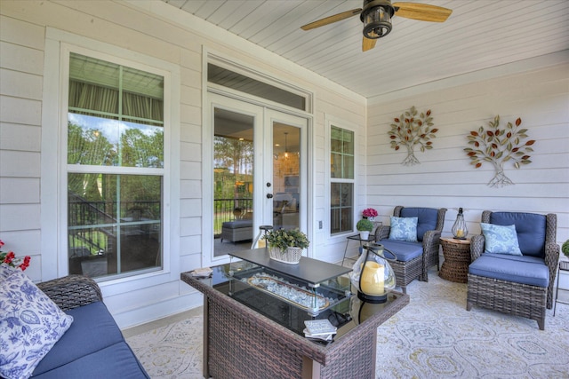 670 Callaway Dr, Graniteville, SC 29829 - sunroom with french doors, outdoor lounge area, and ceiling fan