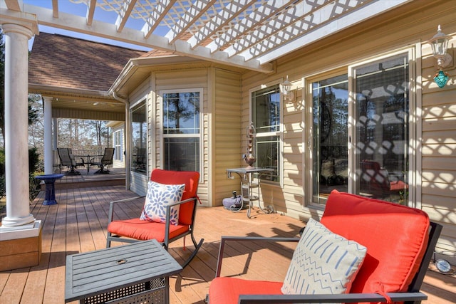 deck featuring a pergola