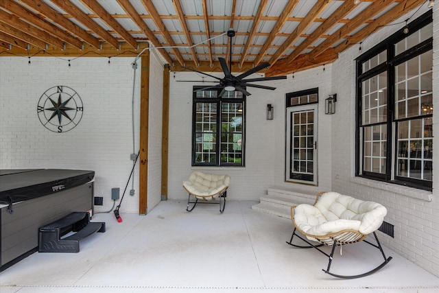 1423 Knob Hill Cir, Evans, GA 30809 - view of patio with a ceiling fan, a hot tub, and entry steps