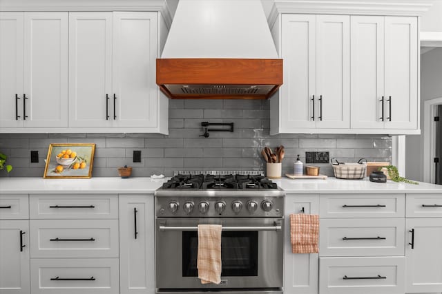 1423 Knob Hill Cir, Evans, GA 30809 - kitchen featuring stainless steel stove, custom exhaust hood, and light countertops