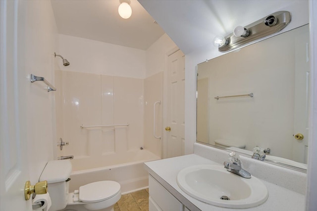 full bathroom featuring tile patterned floors, vanity, toilet, and shower / washtub combination