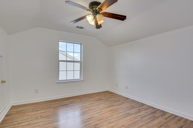 bonus room with ceiling fan, light hardwood / wood-style floors, and lofted ceiling