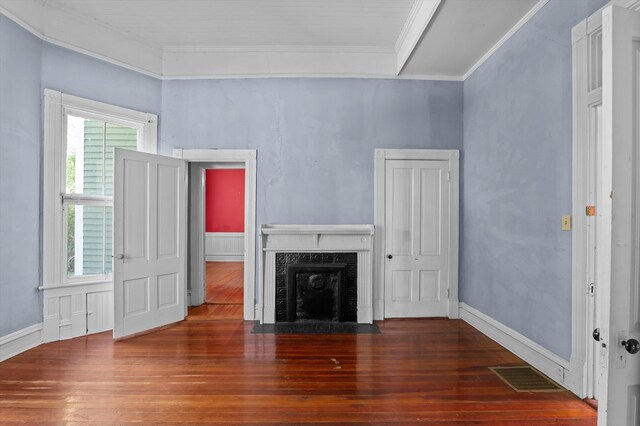 223 E Robert Toombs Ave, Washington, GA 30673 - unfurnished living room with ornamental molding, hardwood / wood-style flooring, a premium fireplace, and baseboards
