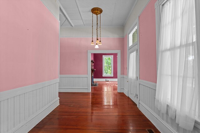223 E Robert Toombs Ave, Washington, GA 30673 - corridor with hardwood / wood-style flooring, a wainscoted wall, and ornamental molding
