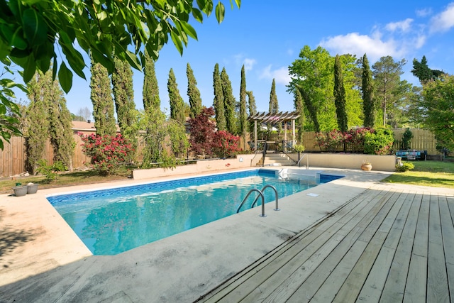 3413 Sutton Pl, Augusta, GA 30906 - view of swimming pool with a pergola, a fenced backyard, a fenced in pool, and a deck