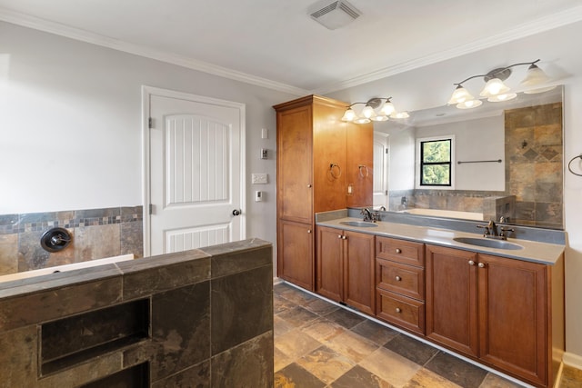 3413 Sutton Pl, Augusta, GA 30906 - bathroom with visible vents, a sink, double vanity, and crown molding