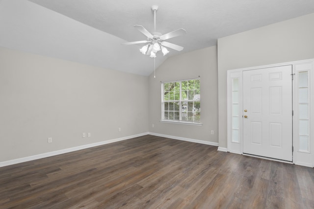 159 Redbud Dr, North Augusta, SC 29841 - foyer entrance with vaulted ceiling, dark wood-style flooring, and ceiling fan