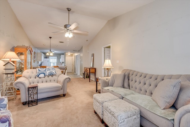 8030 Reagan Cir, Augusta, GA 30909 - living room featuring lofted ceiling, a ceiling fan, and light carpet