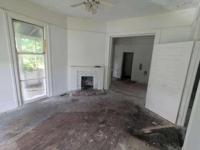 1913 Ellis St, Augusta, GA 30901 - unfurnished living room featuring a fireplace and ceiling fan