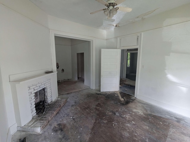 1913 Ellis St, Augusta, GA 30901 - unfurnished living room featuring a ceiling fan and a fireplace