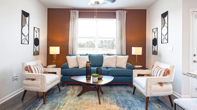 living area featuring hardwood / wood-style floors