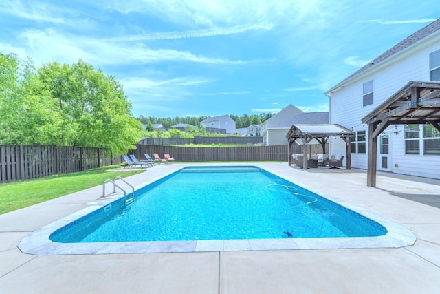 view of pool featuring a gazebo and a patio