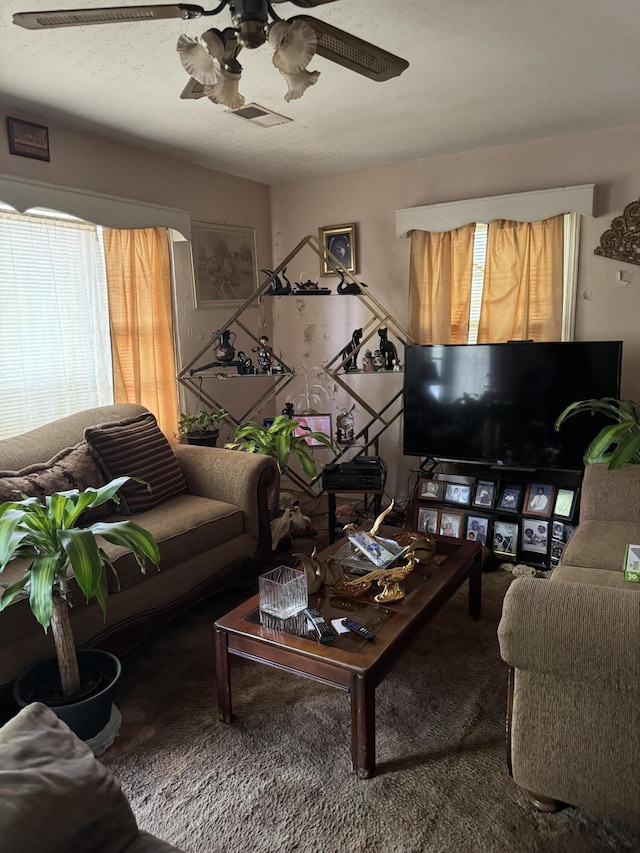 3216 Alpine Rd, Augusta, GA 30909 - carpeted living area with a ceiling fan and visible vents
