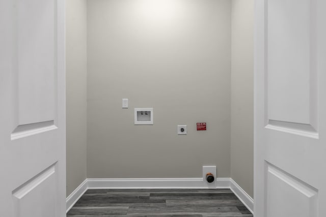 laundry area with washer hookup, electric dryer hookup, and dark wood-type flooring