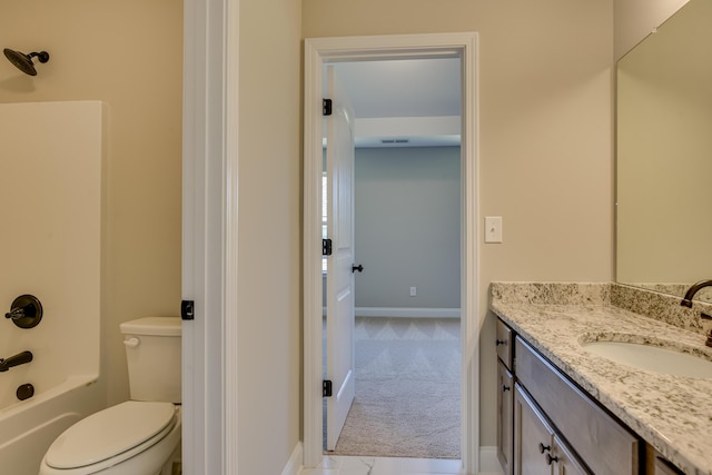 full bathroom featuring vanity, toilet, and bathtub / shower combination