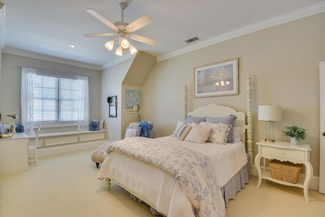 612 Emerald Xing, Evans, GA 30809 - bedroom featuring light colored carpet, crown molding, and a ceiling fan