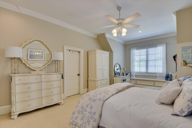 612 Emerald Xing, Evans, GA 30809 - bedroom with crown molding, light carpet, and a ceiling fan
