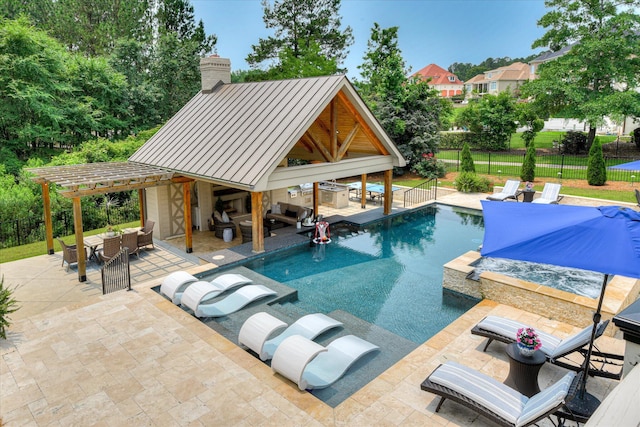 612 Emerald Xing, Evans, GA 30809 - view of swimming pool featuring an outdoor hangout area, a patio area, a pergola, and outdoor dining area