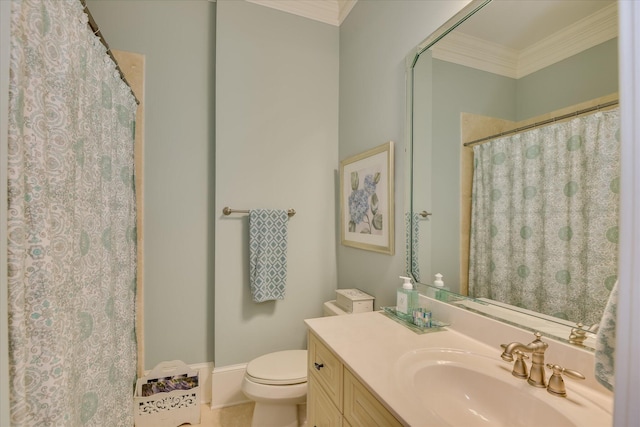 612 Emerald Xing, Evans, GA 30809 - bathroom with vanity, ornamental molding, curtained shower, and tile patterned floors