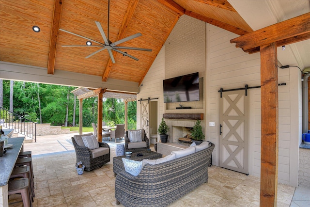 612 Emerald Xing, Evans, GA 30809 - view of patio / terrace featuring an outdoor living space with a fireplace, a ceiling fan, and outdoor dining space