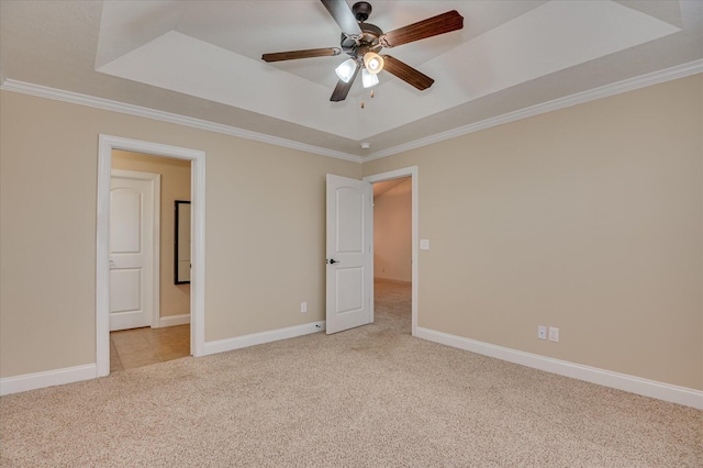 272 Harvester Dr, North Augusta, SC 29860 - unfurnished bedroom with light colored carpet, a raised ceiling, crown molding, and a ceiling fan
