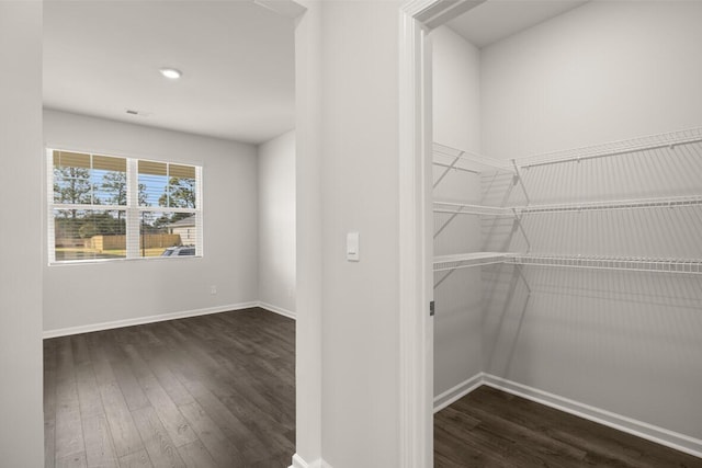 walk in closet featuring dark wood-type flooring