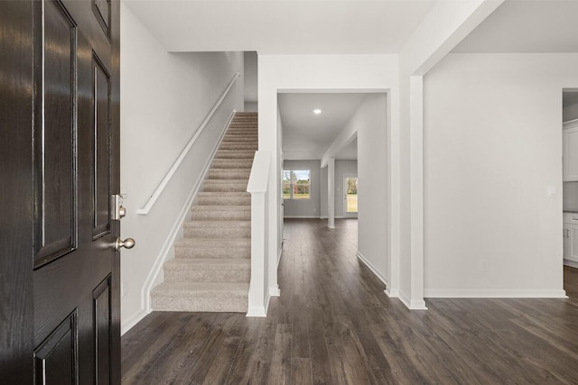 foyer with dark hardwood / wood-style flooring