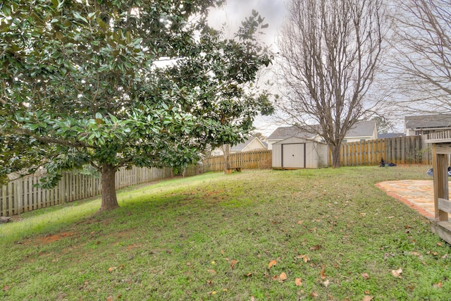 view of yard with a storage shed