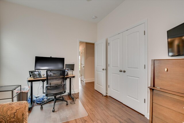home office featuring wood finished floors