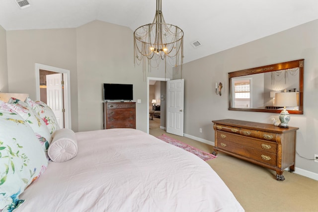 3637 Foxfire Pl, Martinez, GA 30907 - carpeted bedroom featuring a chandelier, baseboards, and high vaulted ceiling