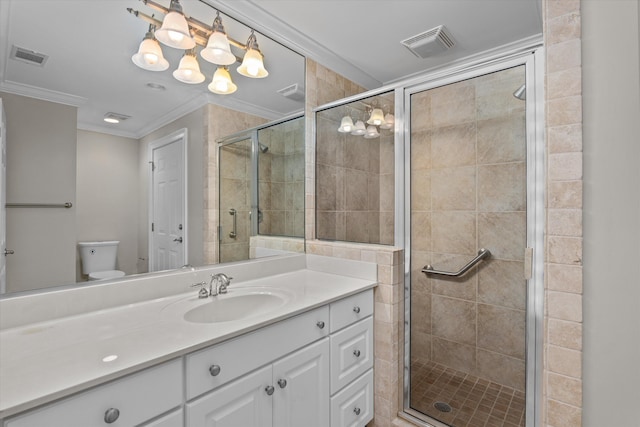 3997 Hammonds Fry, Evans, GA 30809 - full bathroom featuring crown molding, vanity, a shower stall, and a chandelier