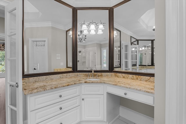 3997 Hammonds Fry, Evans, GA 30809 - bathroom with ornamental molding, vanity, and a shower
