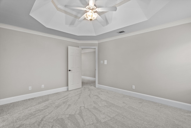 3997 Hammonds Fry, Evans, GA 30809 - spare room featuring a tray ceiling, light carpet, a ceiling fan, and crown molding