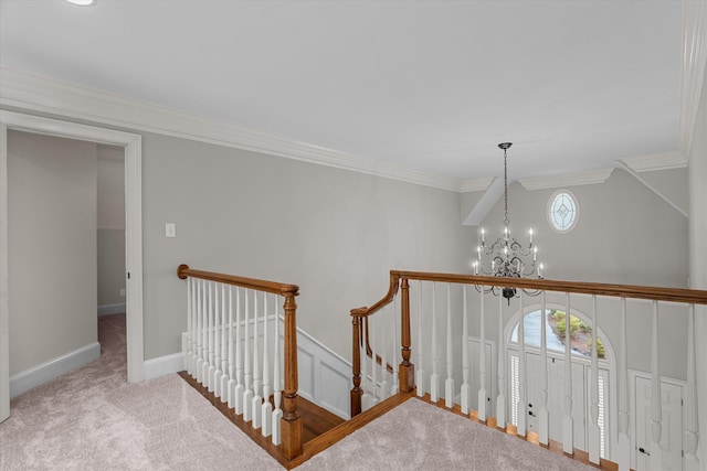 3997 Hammonds Fry, Evans, GA 30809 - staircase featuring a chandelier, carpet floors, and ornamental molding