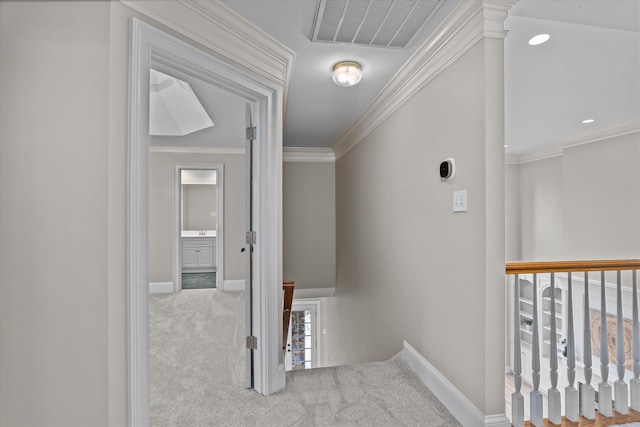 3997 Hammonds Fry, Evans, GA 30809 - hallway featuring an upstairs landing, carpet, and ornamental molding