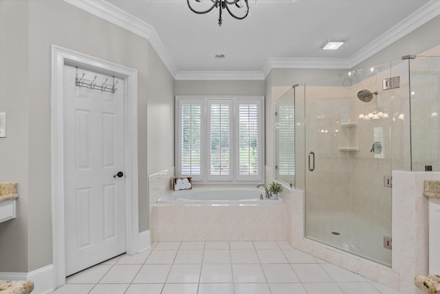 3997 Hammonds Fry, Evans, GA 30809 - full bathroom with a garden tub, a shower stall, tile patterned flooring, ornamental molding, and vanity
