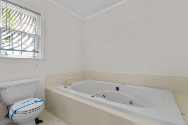 5131 Deans Bridge Rd, Blythe, GA 30805 - full bath featuring toilet, a jetted tub, crown molding, and tile patterned flooring