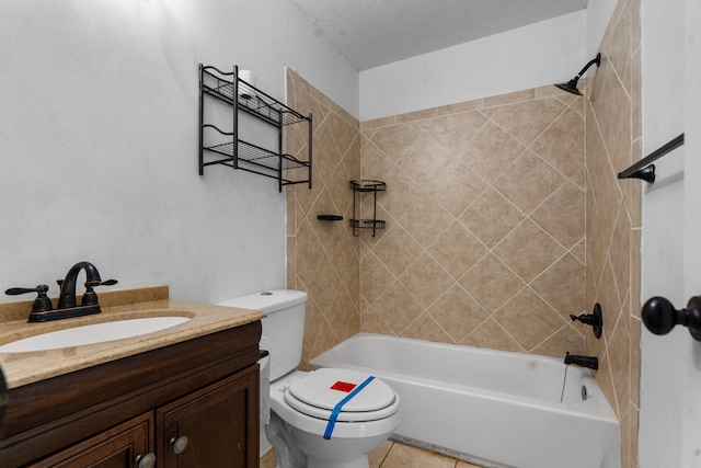 5131 Deans Bridge Rd, Blythe, GA 30805 - bathroom with toilet, vanity, bathtub / shower combination, a textured ceiling, and tile patterned flooring