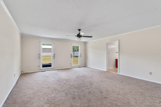 5131 Deans Bridge Rd, Blythe, GA 30805 - empty room with ornamental molding, a ceiling fan, carpet flooring, a textured ceiling, and baseboards