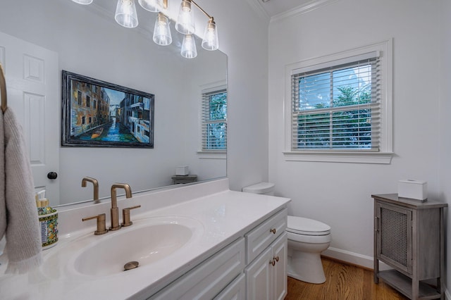 3665 Bay Point Ct, Martinez, GA 30907 - bathroom with ornamental molding, vanity, healthy amount of natural light, and wood finished floors
