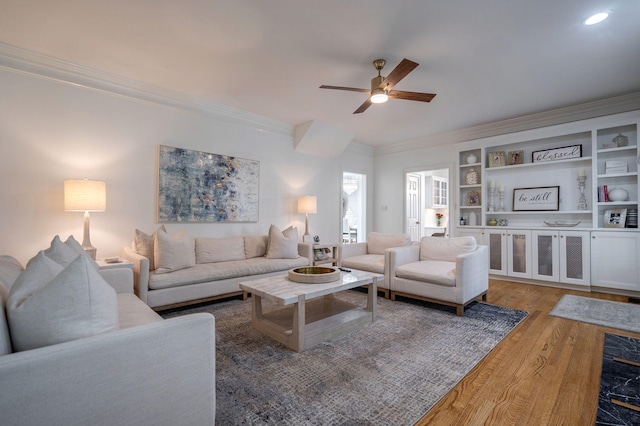 3665 Bay Point Ct, Martinez, GA 30907 - living area featuring crown molding, ceiling fan, and wood finished floors