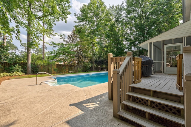 3665 Bay Point Ct, Martinez, GA 30907 - view of pool featuring a wooden deck, a fenced backyard, a patio, a sunroom, and area for grilling