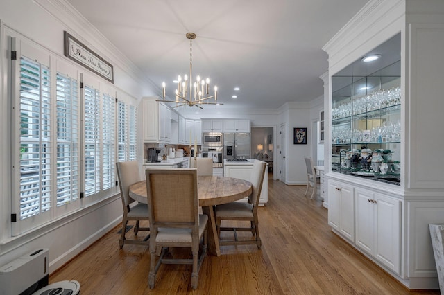 3665 Bay Point Ct, Martinez, GA 30907 - dining room with a chandelier, crown molding, light wood-style floors, and recessed lighting