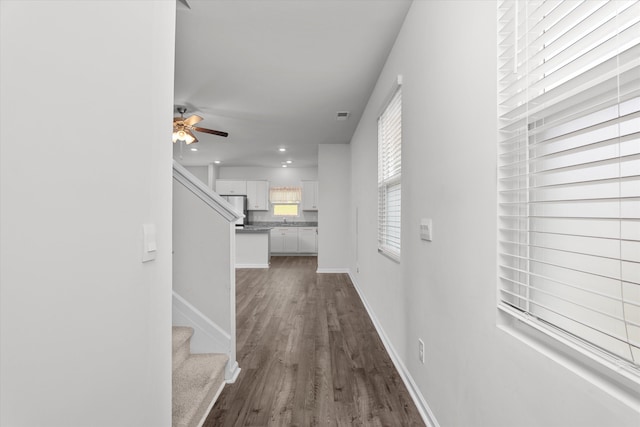 2965 Calli Crossing Dr, Graniteville, SC 29829 - hall with recessed lighting, dark wood-style floors, and stairs