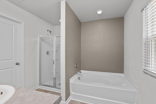 2965 Calli Crossing Dr, Graniteville, SC 29829 - bathroom featuring a stall shower, a bath, plenty of natural light, and vanity