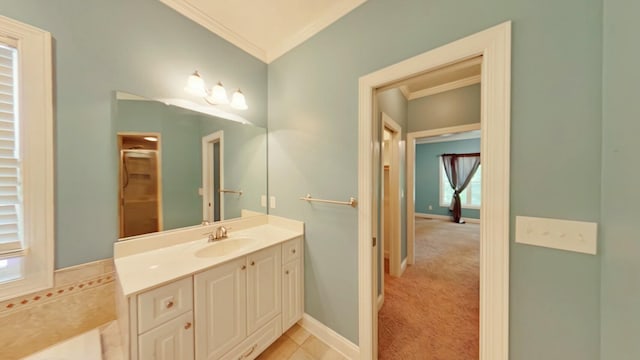 bathroom featuring crown molding and vanity