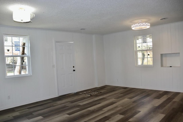 empty room featuring wood finished floors, a wealth of natural light, and a textured ceiling